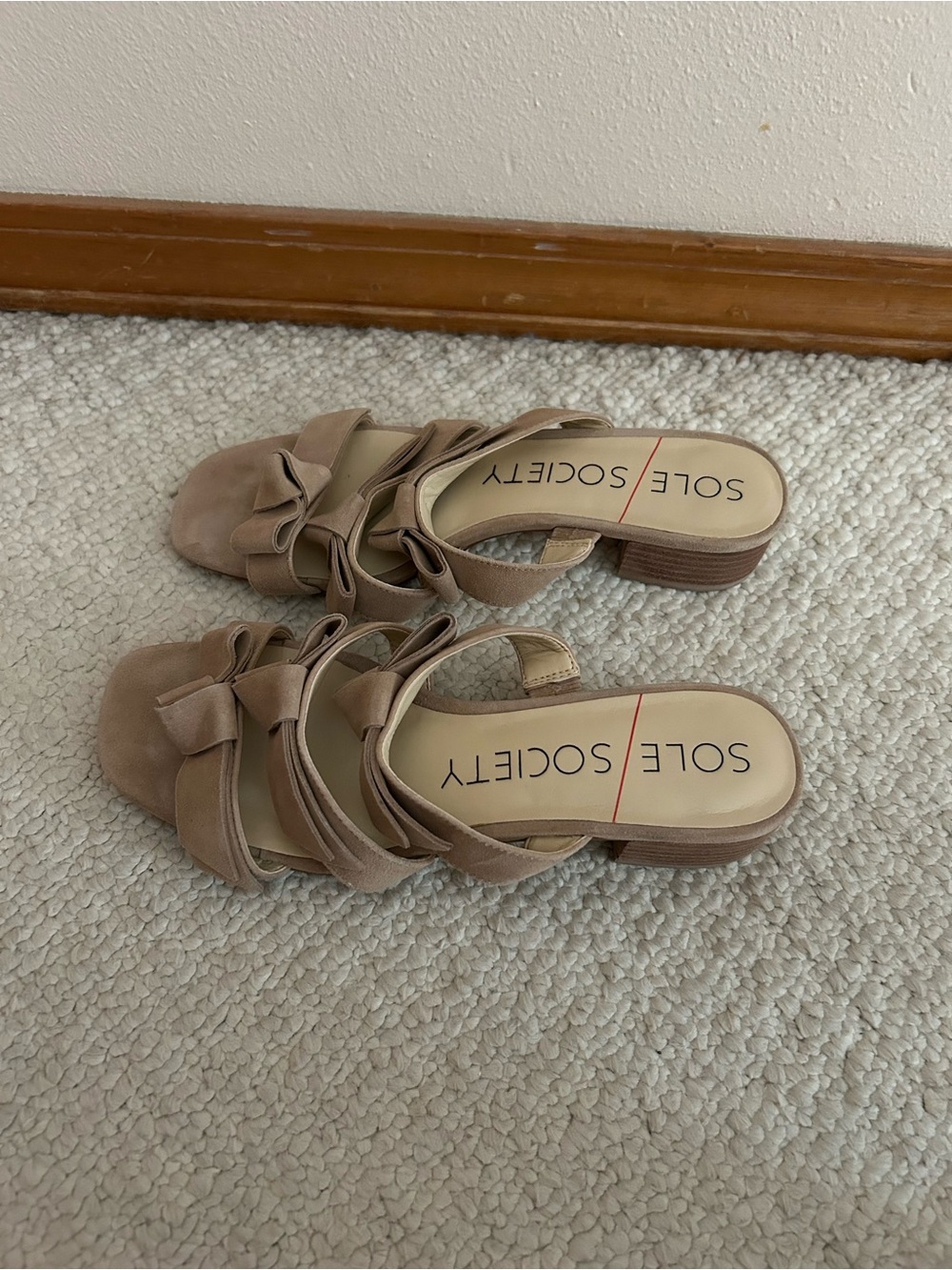 Sole Society Taupe Bow-Strap Low Heel Sandals
